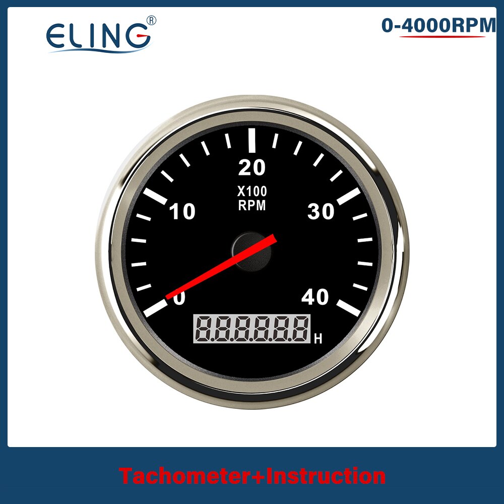 ELING Universal- 3-8K RPM Tachometer Umdrehung Zähler Tacho Messgerät mit Stunde Meter 85mm Benzin Diesel- 12V 24V verrotten Hintergrundbeleuchtung: 4K-BS