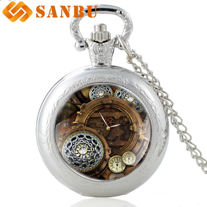 Antieke bronzen steampunk zakhorloge vintage heren dames skelet punk hanger ketting quartz horloges: Zilver