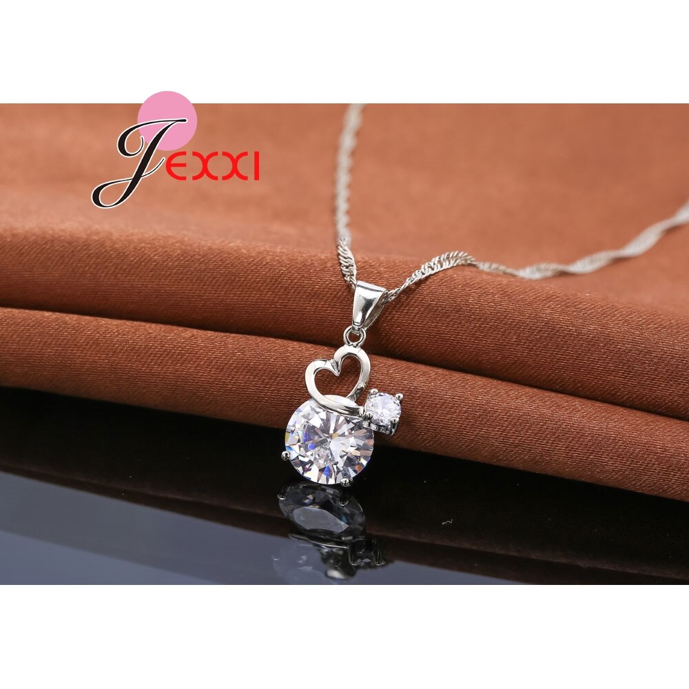 Luxury Cubic Zirconia Heart Collar Necklace 925 Sterling Silver Jewelry Sets Dangle Earrings Romantic Wedding Party