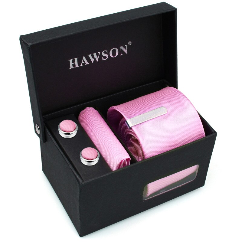 HAWSON Roze Stropdas Set met Pocket Vierkante Knop Cover Manchetknopen en Dasspeld in -Set voor Bruiloft & business Party