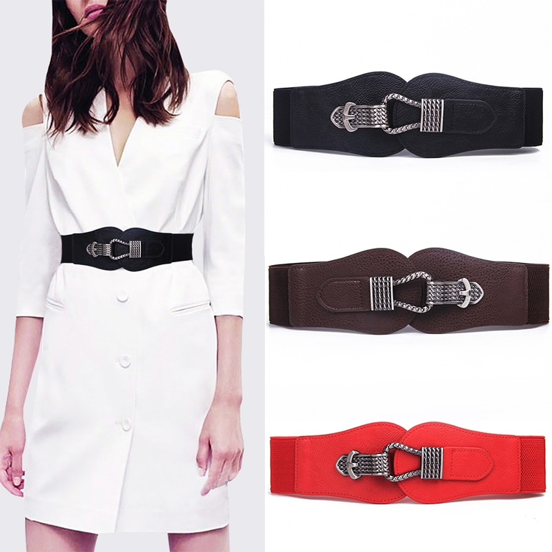 Fajines elásticos de lujo de belleza, cinturones negros de de tipo Pin y hebilla, fajín ancho para vestido de mujer