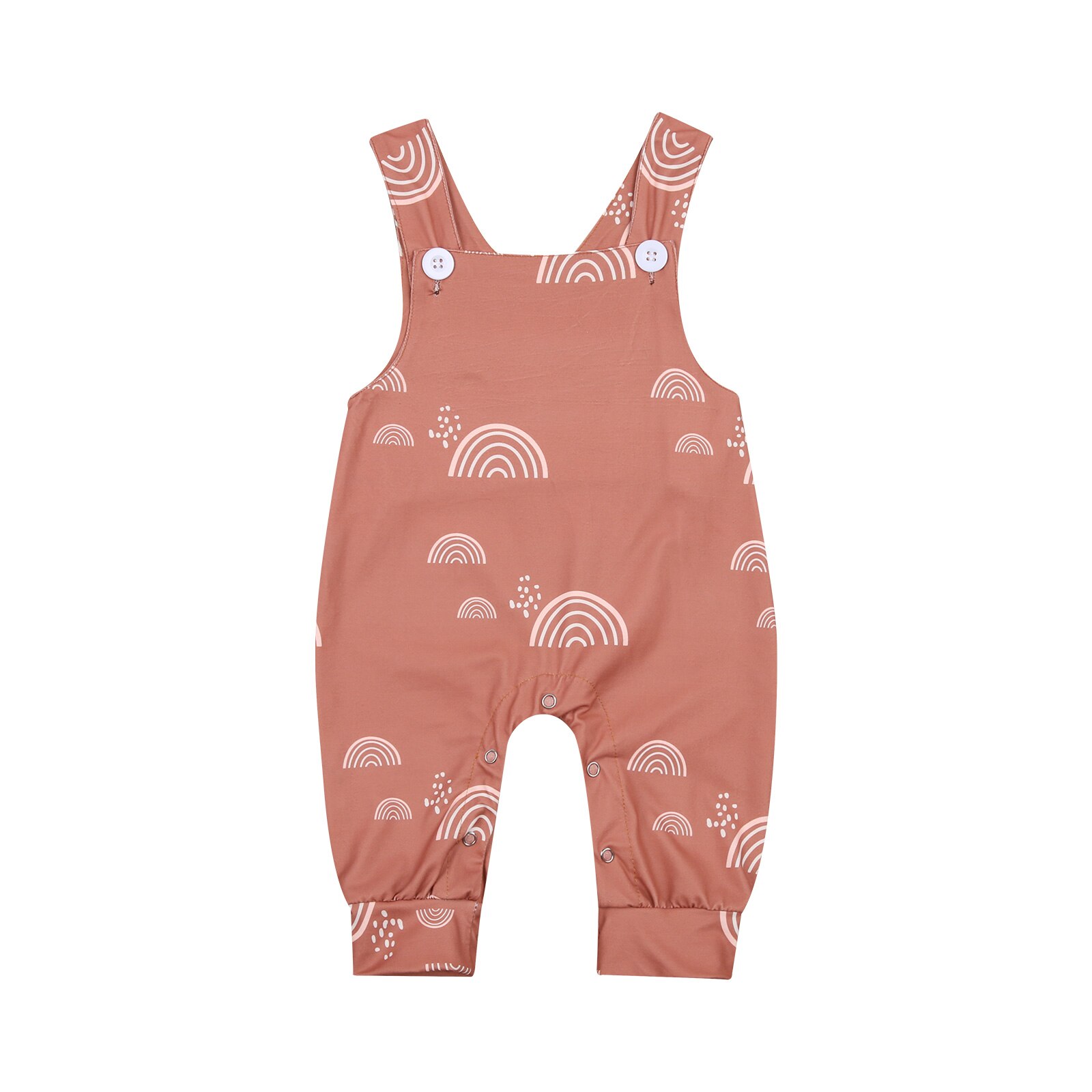 FOCUSNORM 0-18M Infant Baby Girls Boys Rompers Rainbow Print Sleeveless Square Collar Jumpsuit with Buttons