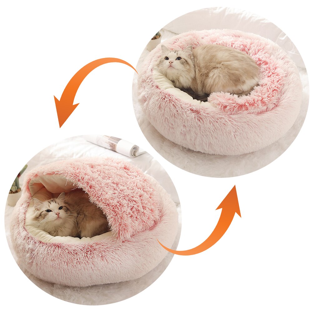 The Pet Cat Dog Bed Round Plush Cat Warmer Beds For Small Cats Soft Plush Beds For Cat Litter 2 In 1 Cat Beds