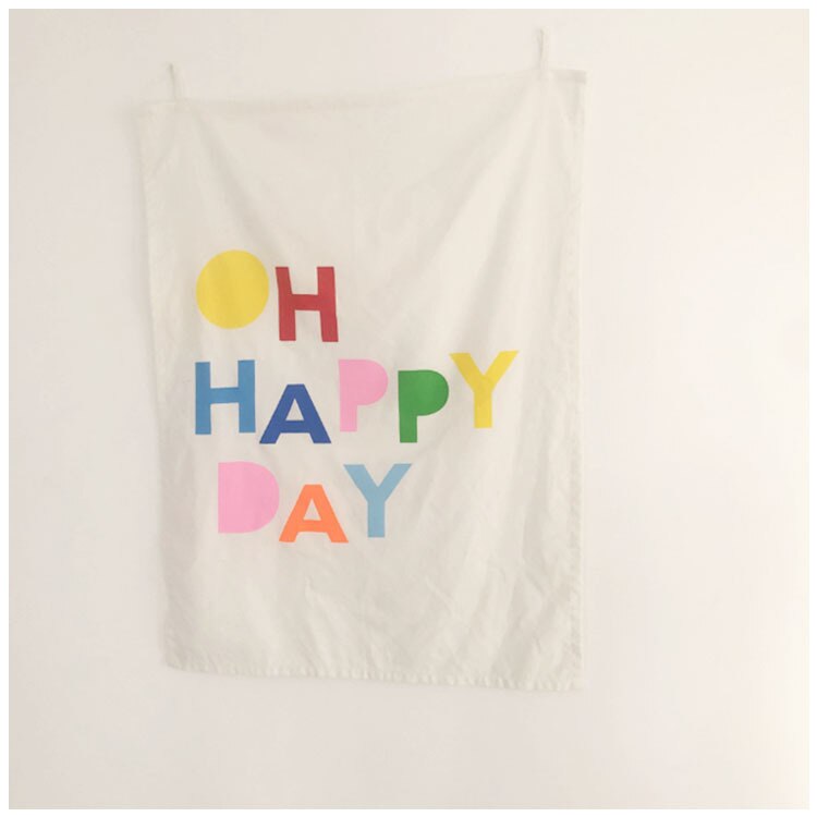 Birthday Theme Backdrop Wall Decorative OH HAPPY DAY Cotton Canvas Wall Background Cloth Kids HAPPY BIRTHDAY Background Curtain
