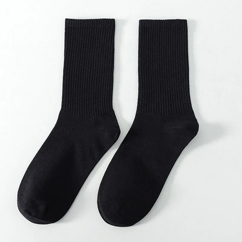 1/6/12 pares de calcetines de tubo medio para hombre Color sólido en blanco y negro ropa de calle Harajuku calcetines transpirables e informales
