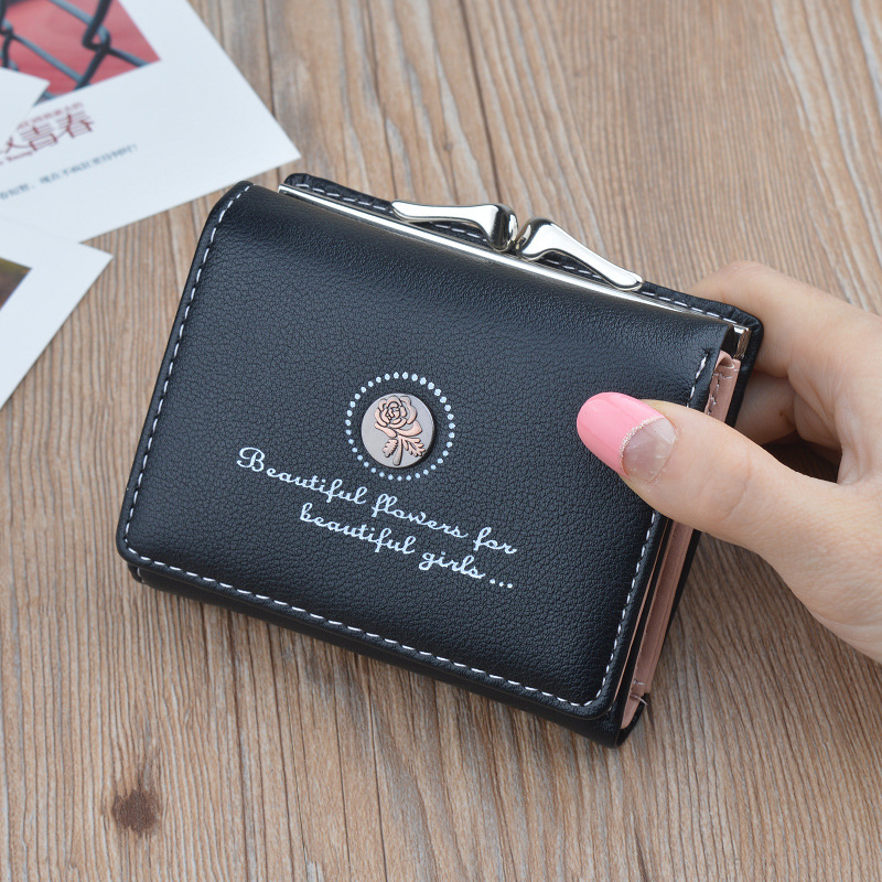 Portefeuille femme porte monnaie femme pochette femme Mini portefeuille court en polyuréthane petit porte monnaie pour femme portefeuilles femme: Black