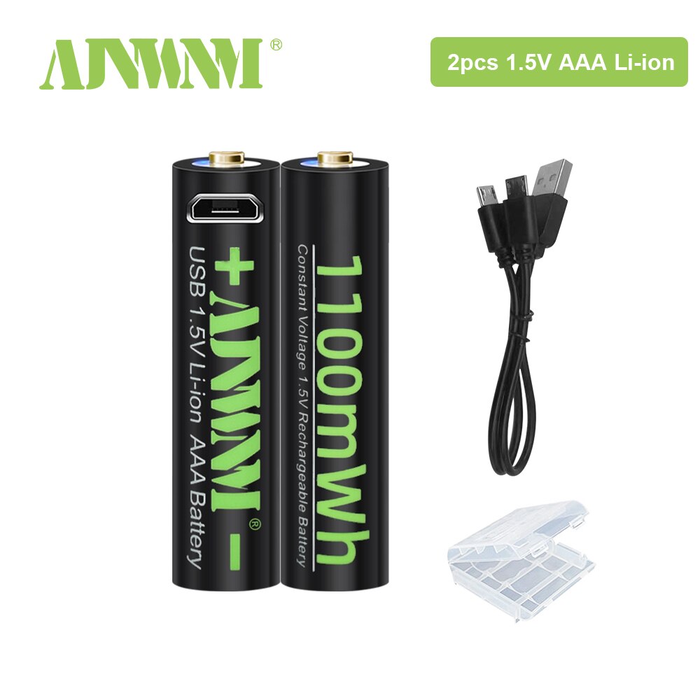 AJNWNM 1100mWh 1.5V AAA Lithium Rechargeable USB Battery AAA 1.5V Li-ion Battery For Remote control Wireless mouse aaa battery: 2pcs aaa