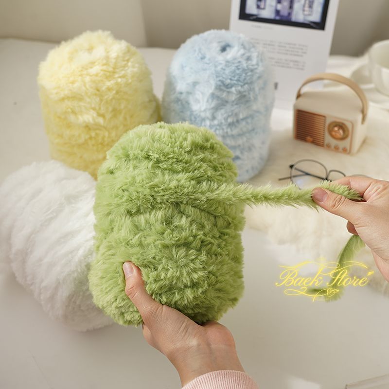 Imitation Mink Fur Yarn Hand Woven High-end DIY Hook Hat Hook Scarf Sweater Slippers Soft Fur Coarse Yarn Crochet Handmade Scarf