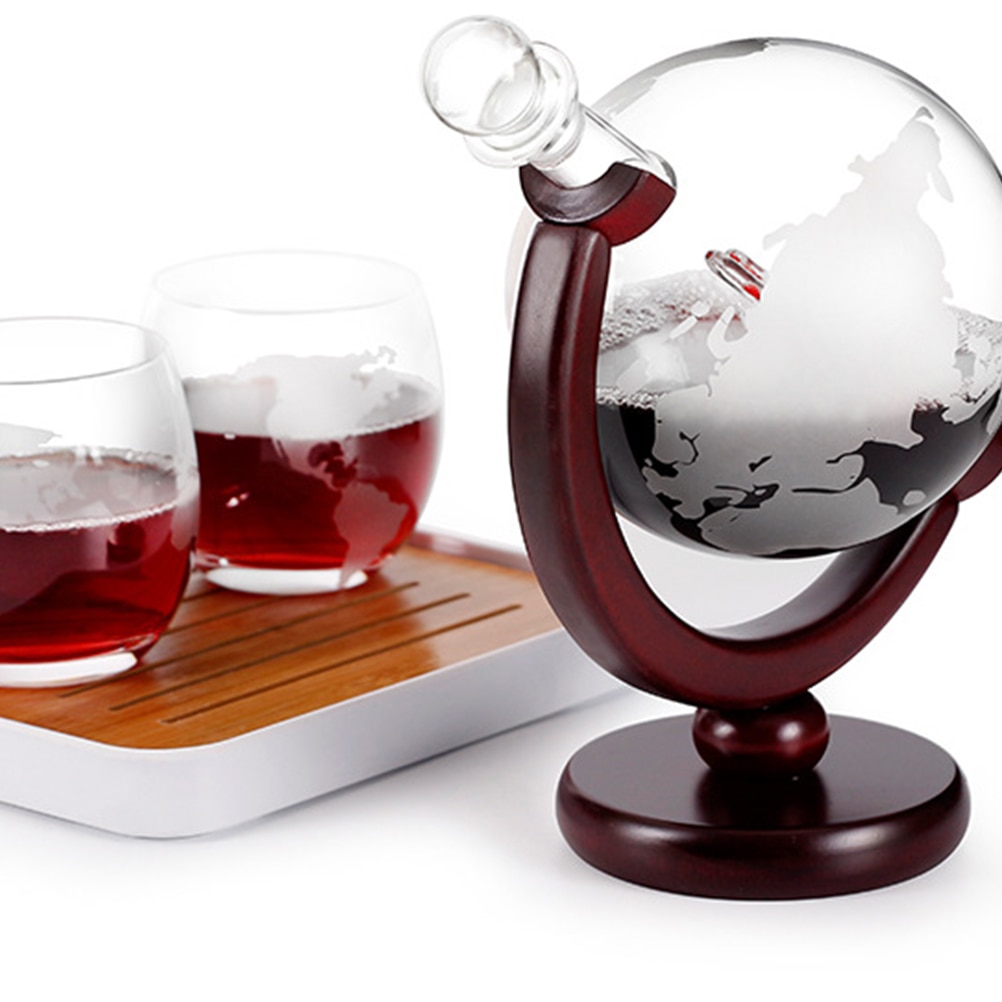 850Ml Mini Globe Glas Whiskey Beluchter Wijn Decanter Wijn Fles Met Houder Rack 2 Stuks Kopjes Alcohol Vodka Likeur schenker Bar