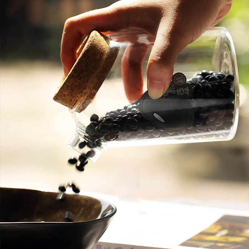 Kaffeböna godis matburk bambu lock glasburk hushållskök förseglad matförvaringsflaska burk spannmål krydda köksförvaringsburk