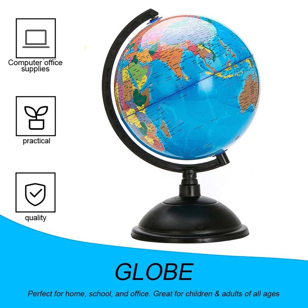 20cm White World Map Globe with Swivel Stand Geography Educational Toy Enhance Knowledge of Earth and Geography English