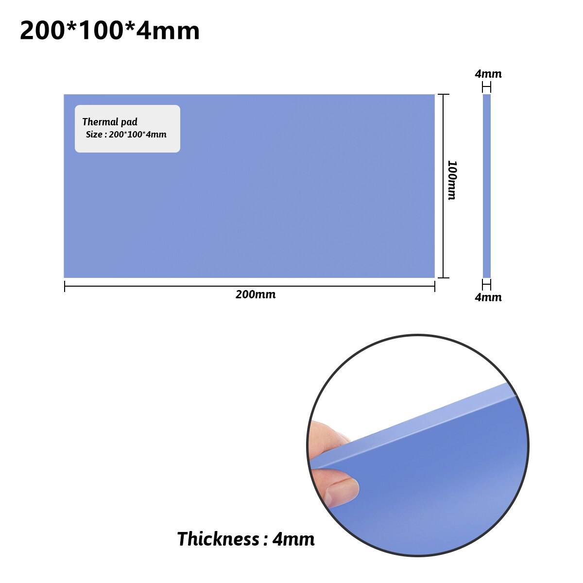 6.0 W/mK GPU CPU Heatsink Cooling Conductive Silicone Pad 100mm*200mm*5mm Thermal Pad термопрокладка: Thickness 4mm