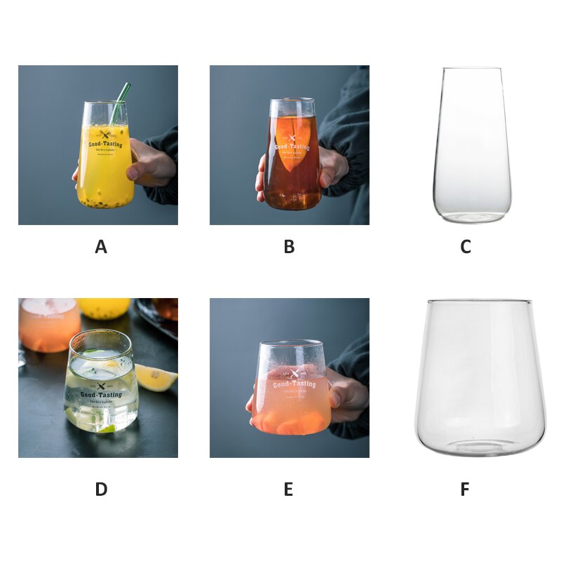 Simple Tall Milk Cup Cold Drinking Cup Dessert Cup Big Belly Cup Letter Glass Cup Water Milk Juice Cup Beer Glass