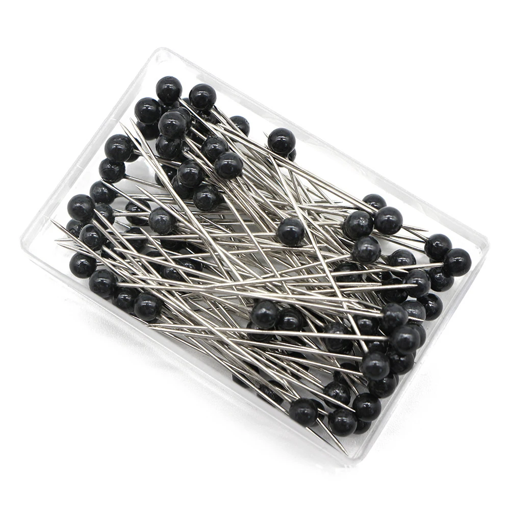 100Pcs/Box Colorful Round Pearl Head Needles Stitch Straight Push Sewing Pins Dressmaking DIY Accessories Positioning Tools: Dark Grey