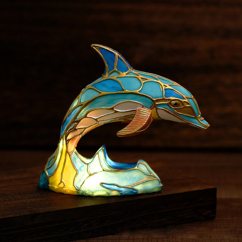 Elegante Buntglas-Tischlampe mit Tierdekoration für Wohnzimmer und Schlafzimmer