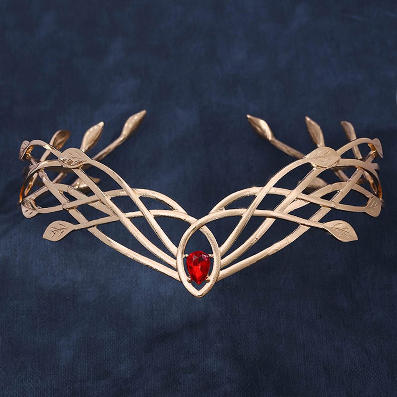 Déesse Cosplay front rond elfes couronnes diadème femmes homme Vintage feuille bandeau mariée cheveux accessoires couronne chapellerie de mariage: Rouge