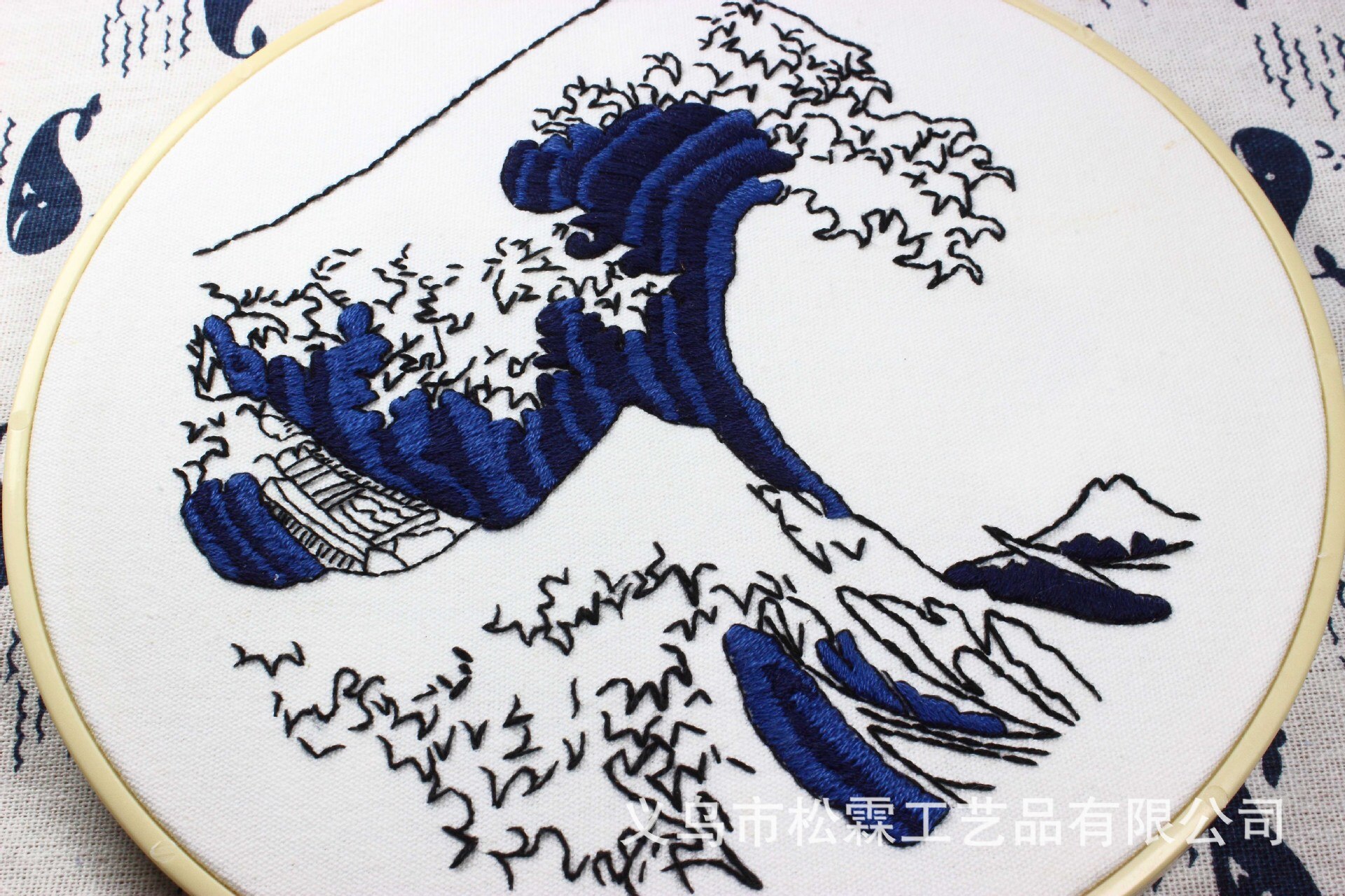The Great Wave Printing Embroidery Kit DIY Needlework Ocean Needlecraft for Beginner Cross Stitch Artcraft(Without Hoop)