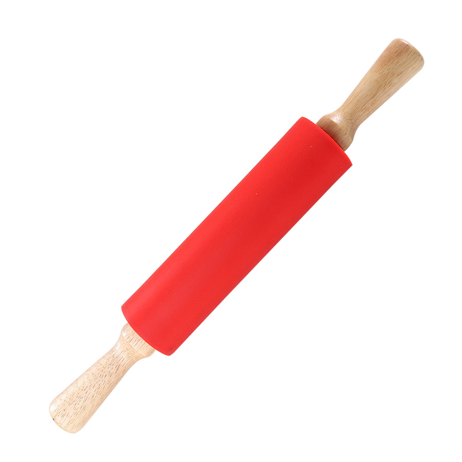 Non-Stick Wooden Handle Pin Pastry Dough Flour Roller Silicone Rolling Pin Kitchen Baking Cooking Tools Christmas Rolling Pin: Orange