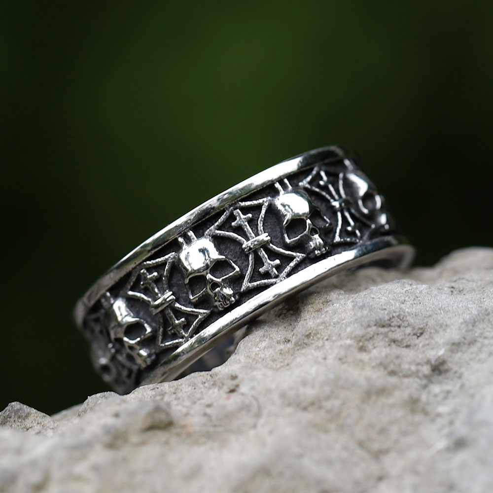 Men's 316L stainless steel rings Unique Gods of War Ares Skull ring Vintage Aegishjalmur Jewelry