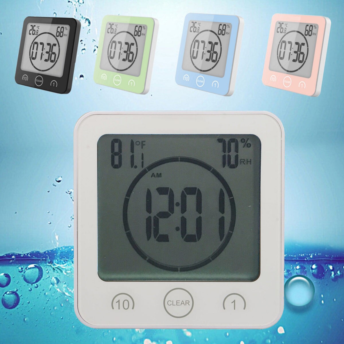 LCD Digital Waterproof For Water Splashes Bathroom Wall Clock Shower Clocks Timer Temperature Humidity Kitchen Wash Room Timers
