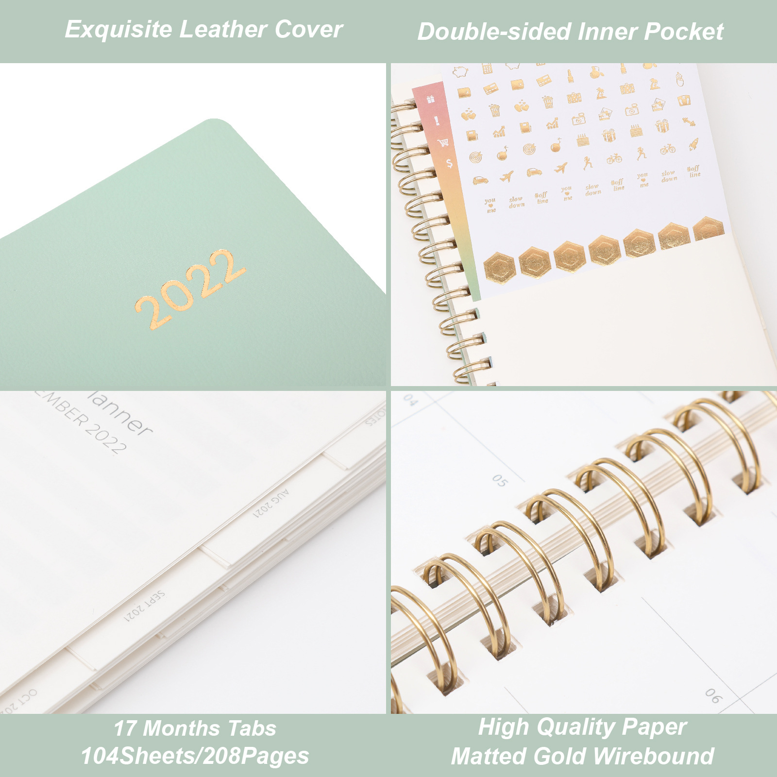 A5 2022 Diary Weekly Planner Agenda Spiral Organizer Notebook Index Sticker Goals Habit Schedules Stationery School Supplies