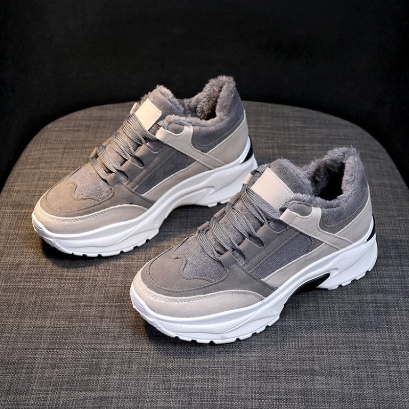 Dames laarzen sneakers winterschoenen platform sneakers pluche bont binnenkant veter dames casual schoenen laarzen: Grijs / 37