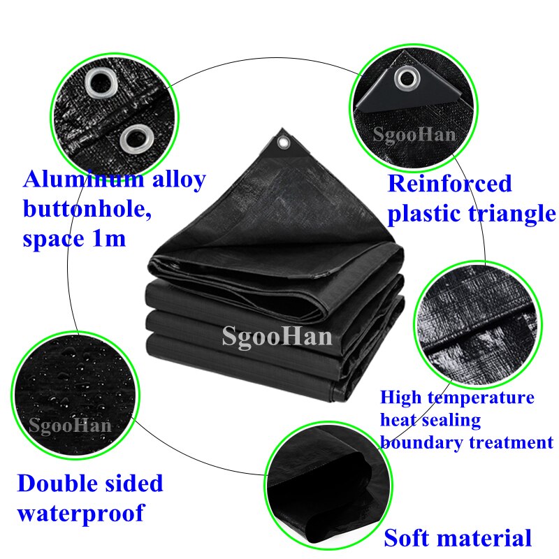 Zwart Pe Regendicht Doek Dekzeil Tuin Outdoor Luifel Zon Shade Sail Camping Boot Vrachtwagen Luifel Grondzeil Waterdicht Doek