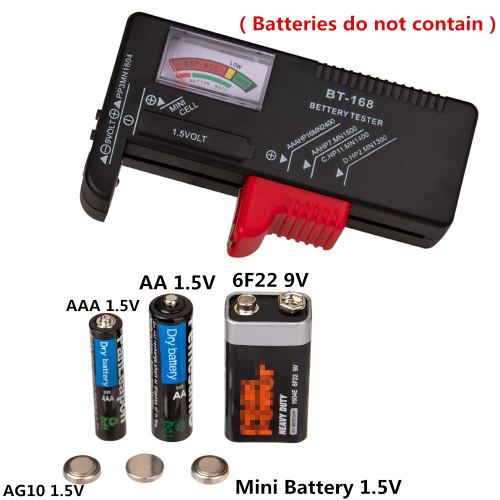 Battery Tester, Universal Battery Checker Small Battery Testers for AAA AA C D 9V 1.5V Button Cell Household Batteries BT-168