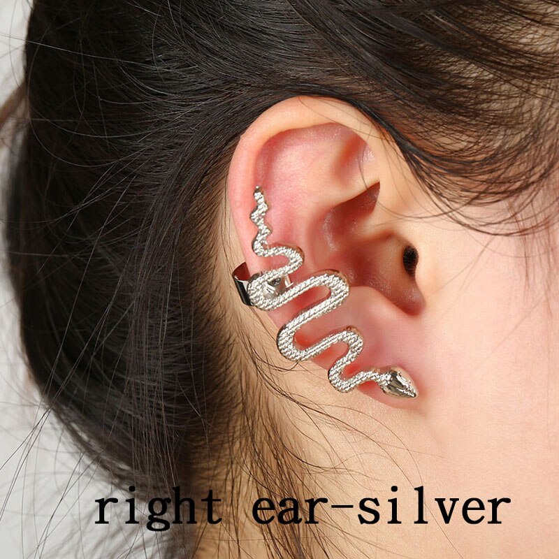 snake earring Rock Style Animal Ear Cuff Zinc Alloy Snake Earcuffs Party Jewelry Accessories Left Right Clip Earrings: right ear silver