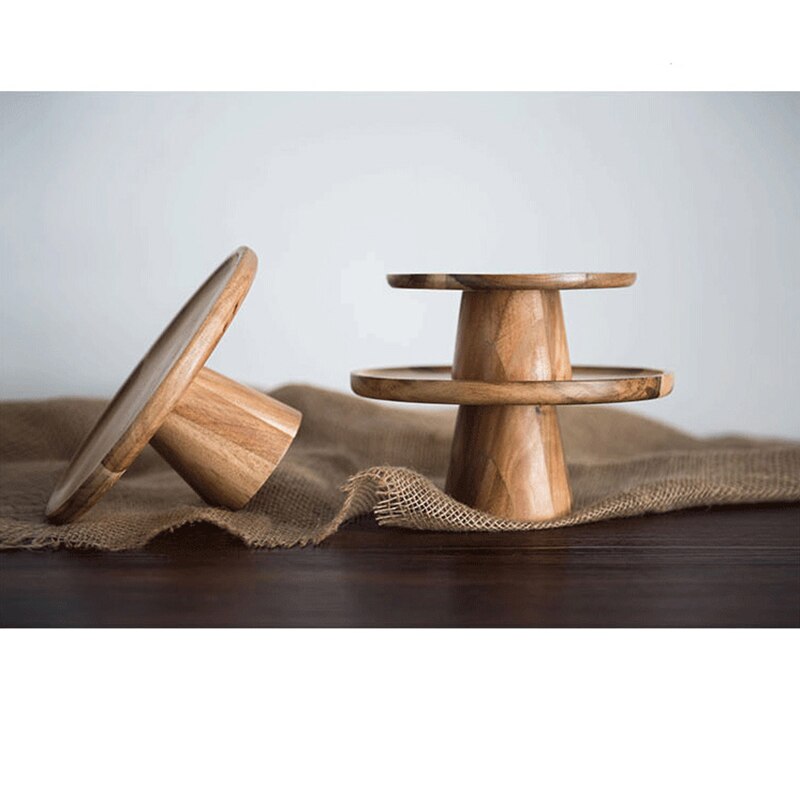 Hout Cake Dessert Stand Ronde Cupcake Houder Bruiloft Verjaardag Party Voetstuk Display Plaat Rubber Hout Dienblad