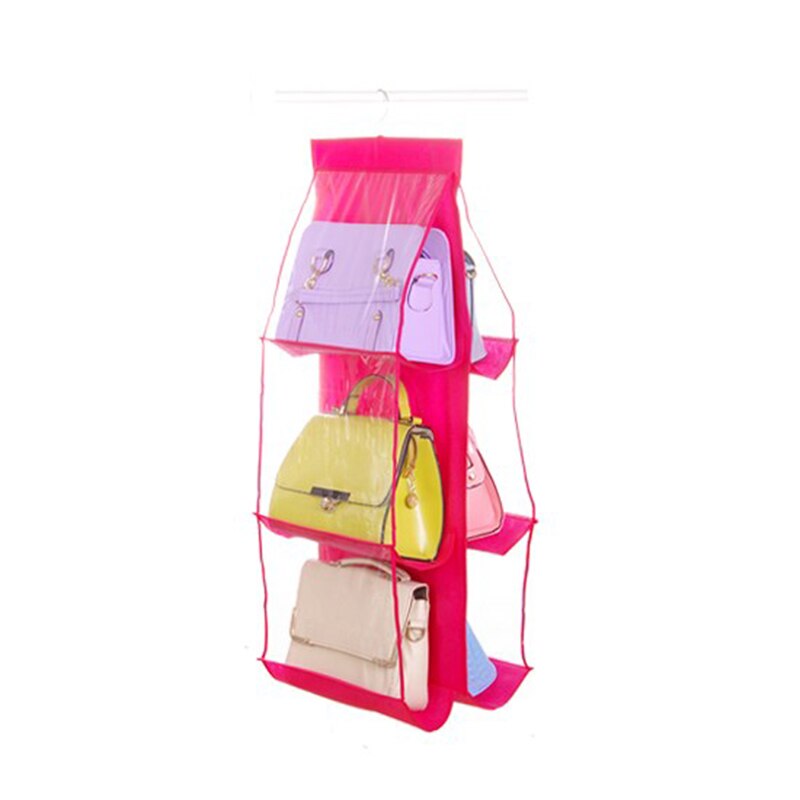 Double-Sided Six-layer Bag Hanging Bag Nonwoven Fabric Hanging Handbag Hanging Storage Bag Multilayer Dustproof Hanging Bag: Rose red