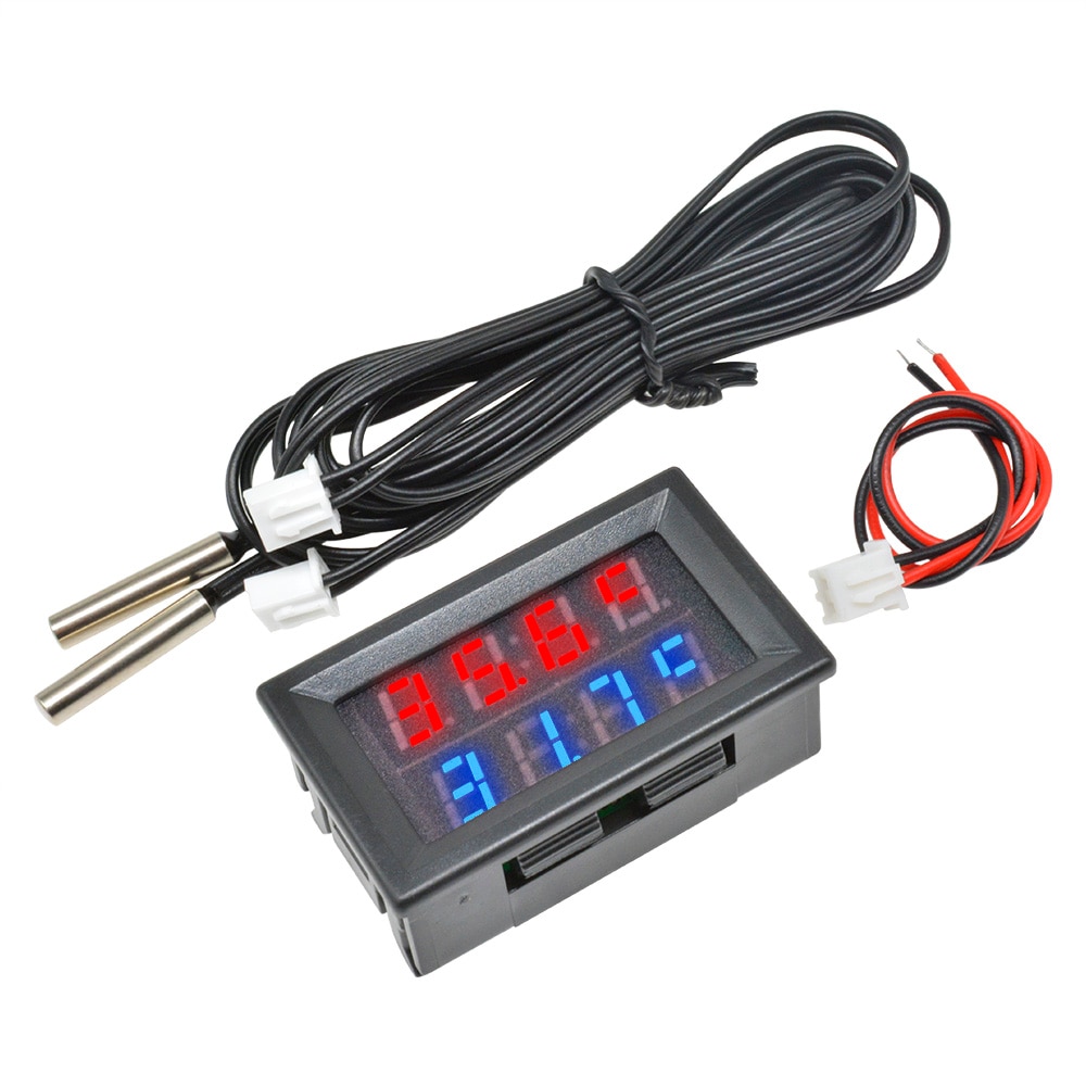 4-28V 3/4 Bit Precision LED Digital Temperature Controller thermostat Cooler Heater thermoregulator w/Dual NTC Waterproof Probe: 4-Bit Red Blue