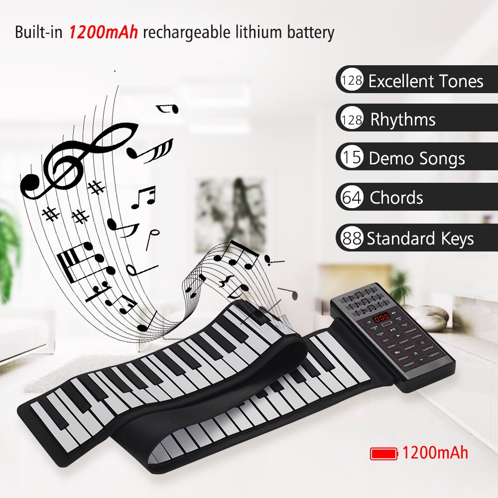 Draagbare Elektrische Piano 88 Toetsen Roll Up Piano Multifunctionele Digitale Piano Toetsenbord Ingebouwd Speaker Oplaadbare Lithium Batterij