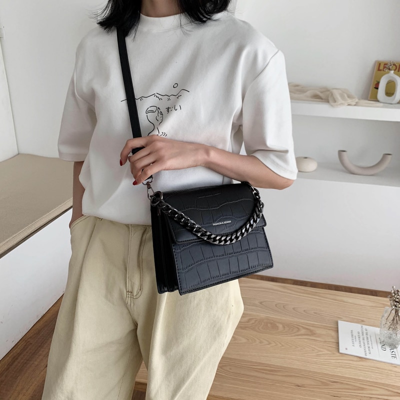 Jin mantang ketting damestas casual schoudertas messengertas effen kleur leren moedertas damestas