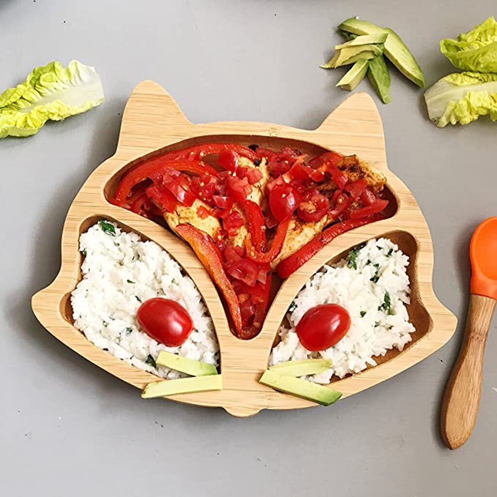 Assiette de mouton en bambou pour bébé, bol d'alimentation à aspiration en Silicone, ensemble de cuillère à succion, bol de renard , vaisselle, outils de cuisine