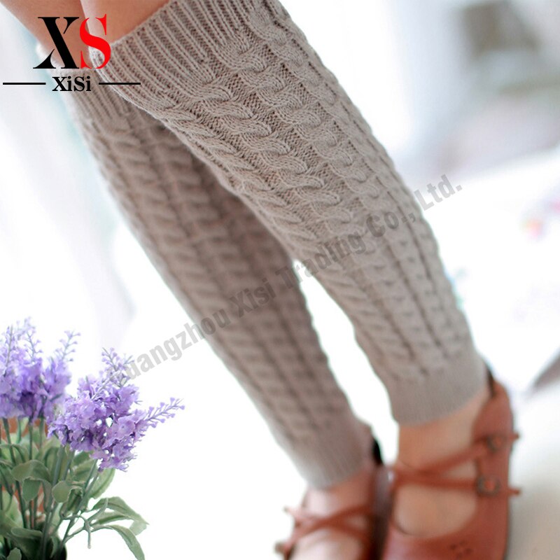 Kvinder afslappet stil hæklede benvarmere aktive strikkede hæklede lange sokker khaki bløde boot manchetter