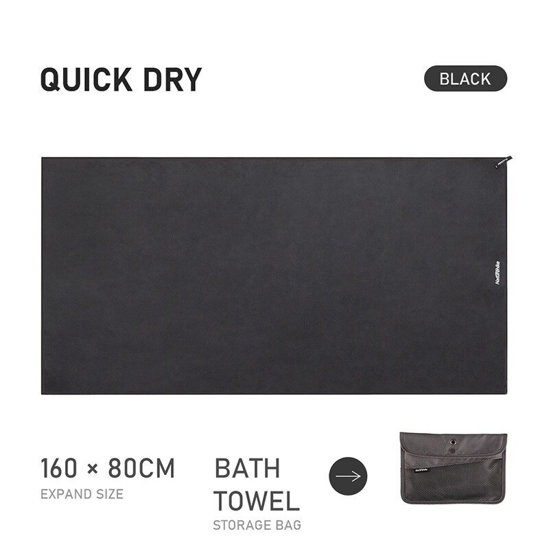 Naturehike – serviette de bain en microfibre ultralégère à séchage rapide, Portable, sport antibactérien, Camping, natation, Fitness, 1 pièces: L Black