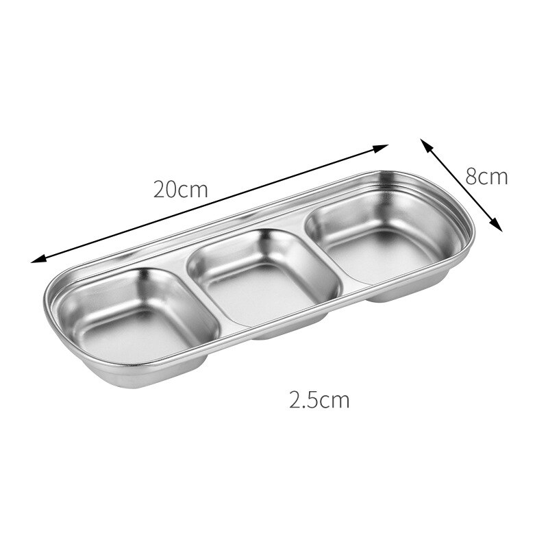 Japanese And Korean Stainless Steel Double Layer Multiple Sizes Plate Flavor Dish Dip: 20x8x2.5cm