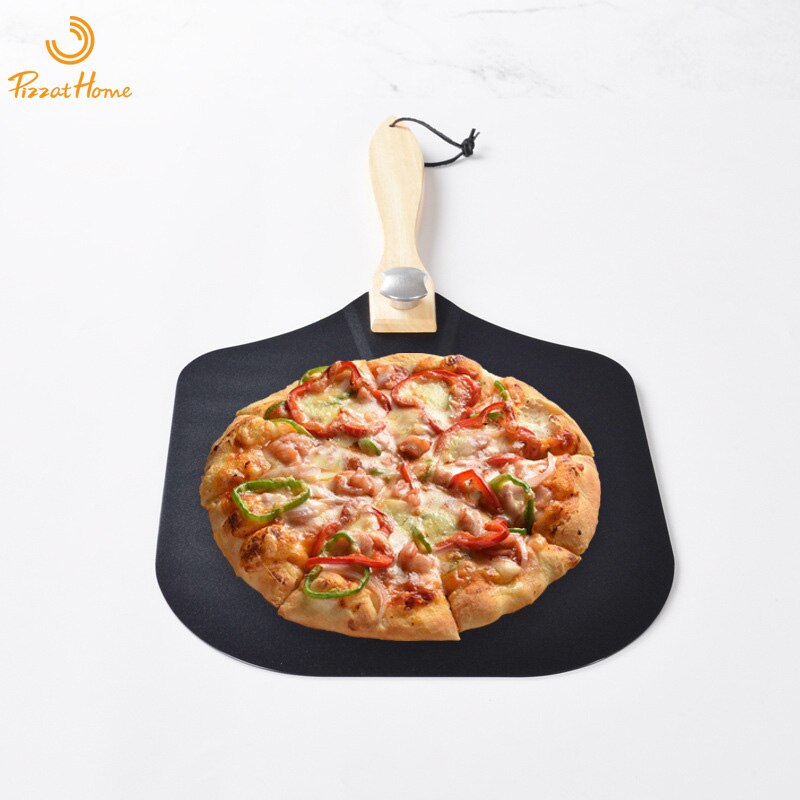 PizzAthome 12 Inch Pizza Peel with Pizza Cutter Aluminum Pizza Shovel Hard Coating Wooden Handle Pizza Peel Pizzas Spatula