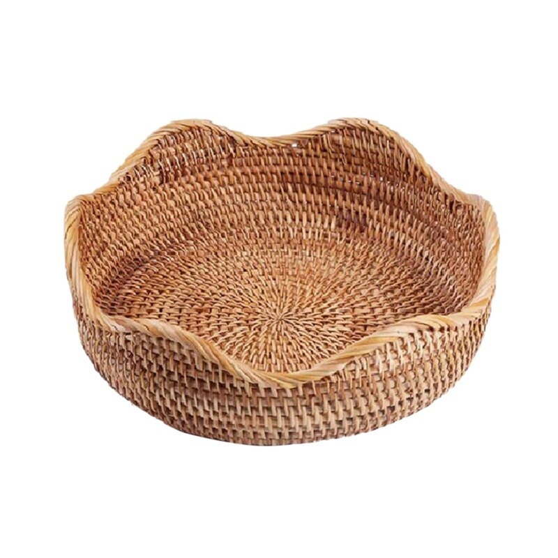 Rotan Fruit Brood Opslag Mand Hand Geweven Snack Plaat Lade Rieten Mand Snoep Ontbijt Display Lade Organizer: M 26x7cm