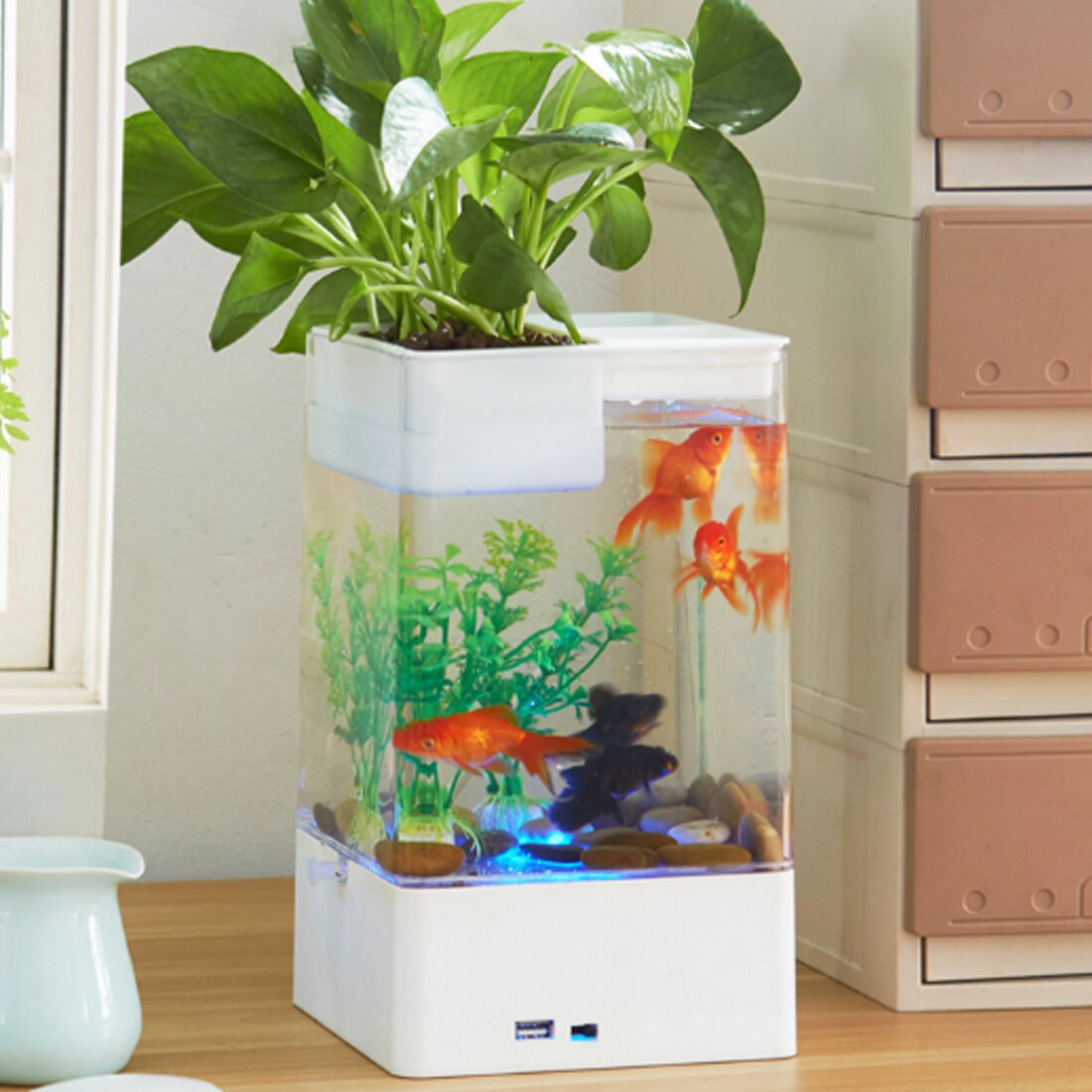No-need Change Water Lazy Mini Fighting Fish Tank Standard Configuration with Colorful Lighting Effect
