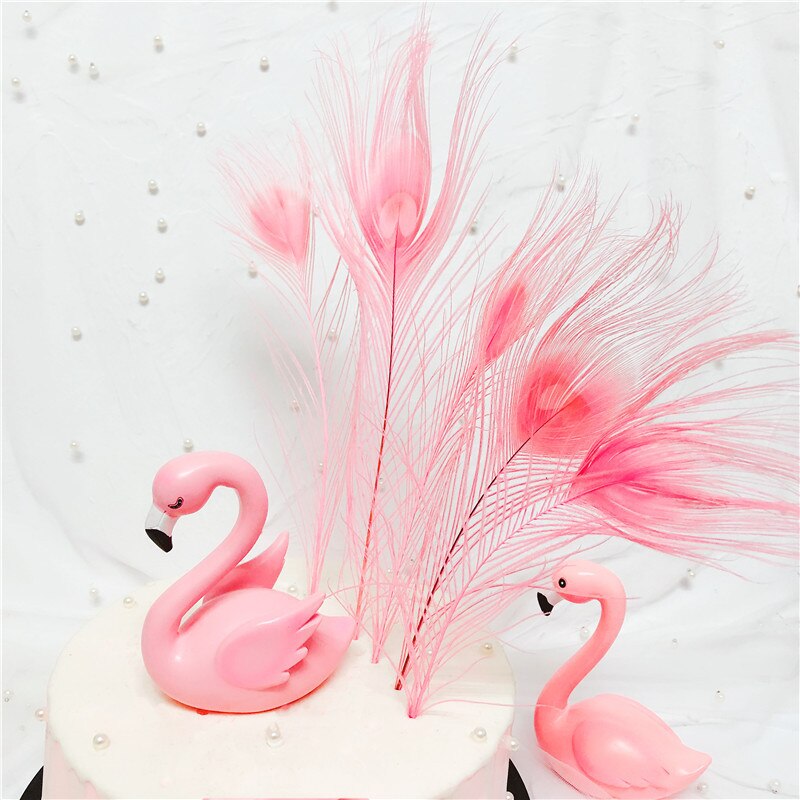 10 stks/partij Roze Pauw Veer Haar Decoratie Flamingo Cake Decoratie Props Veer Schieten Props Bruiloft Decoratie