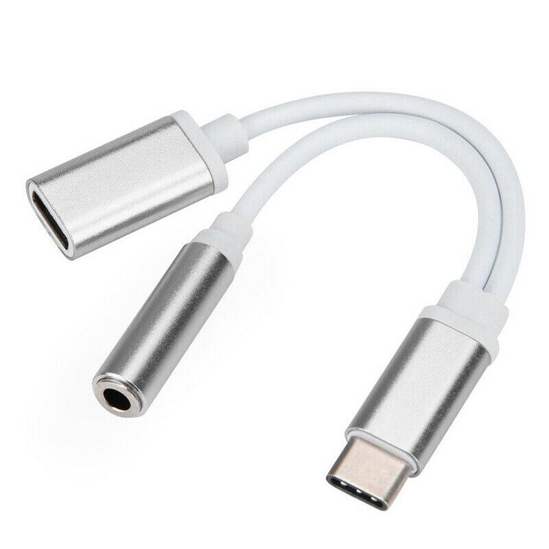 2in1 USB-C Type C Naar 3.5mm Audio Aux Jack Charger Kabel Voor Samsung Huawei P20: Zilver