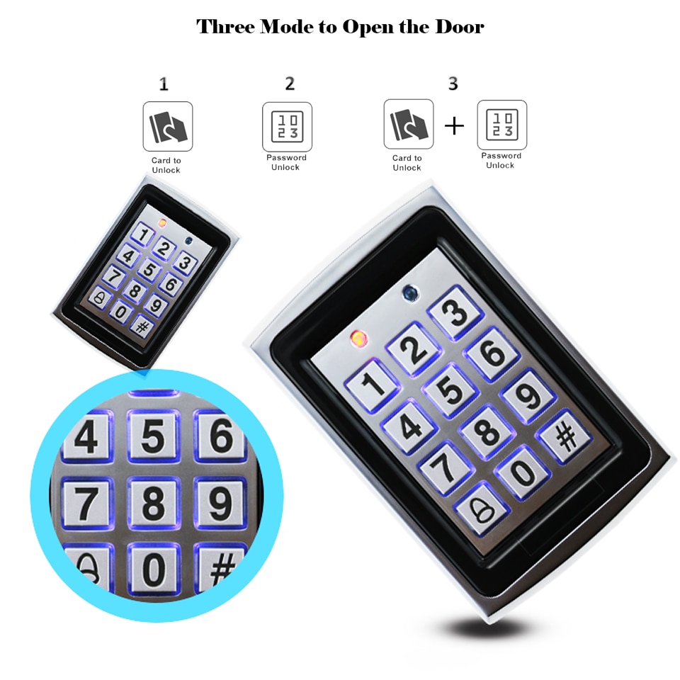 Waterproof Metal Rfid Access Control Keypad With 1000 Users+ 10 Key Fobs For RFID Door Access Control System