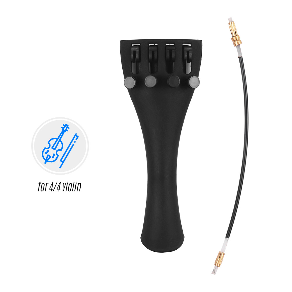 Violin Tailpiece Carbon Fiber Violin Fiddle Tailpiece with 4 Fine Tuners & Tailpiece Gut Cord for 4/4 3/4 1/2 1/4 1/8 Violins