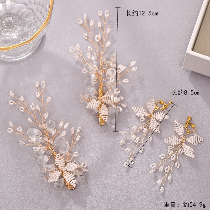 FORSEVEN Bridal Jewelry Set Shiny Crystal Hair Clip and Earring Flower Headdress Hair Clip Earring Set Wedding Jewelry Set