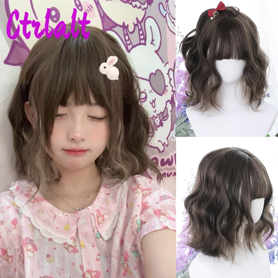 Pelucas de pelo Natural sintético en capas para mujer, color negro y marrón, ondulado, para uso diario, con flequillo de cortina, resistente al calor: #18