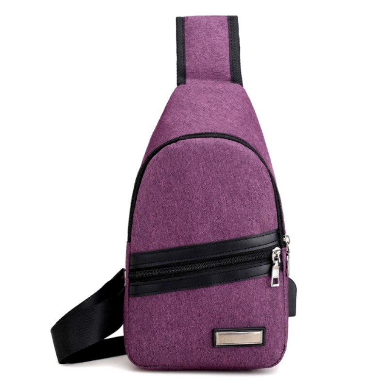 Male External USB Charge Chest Bags Men Chest Pack Antitheft Travel Crossbody Bag For Men Casual Sling Shoulder Bag packpack: Purple