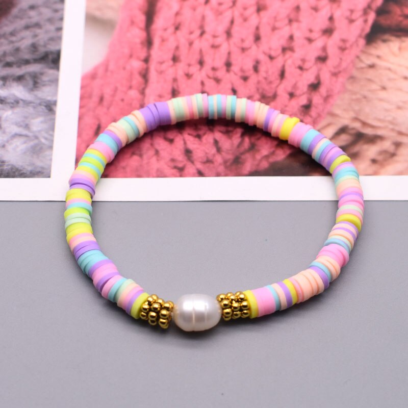 Boho parelbedelarmbanden van polymeerklei met 6mm kralen, armband voor dames, zomerse strandarmbanden, 2022: 4