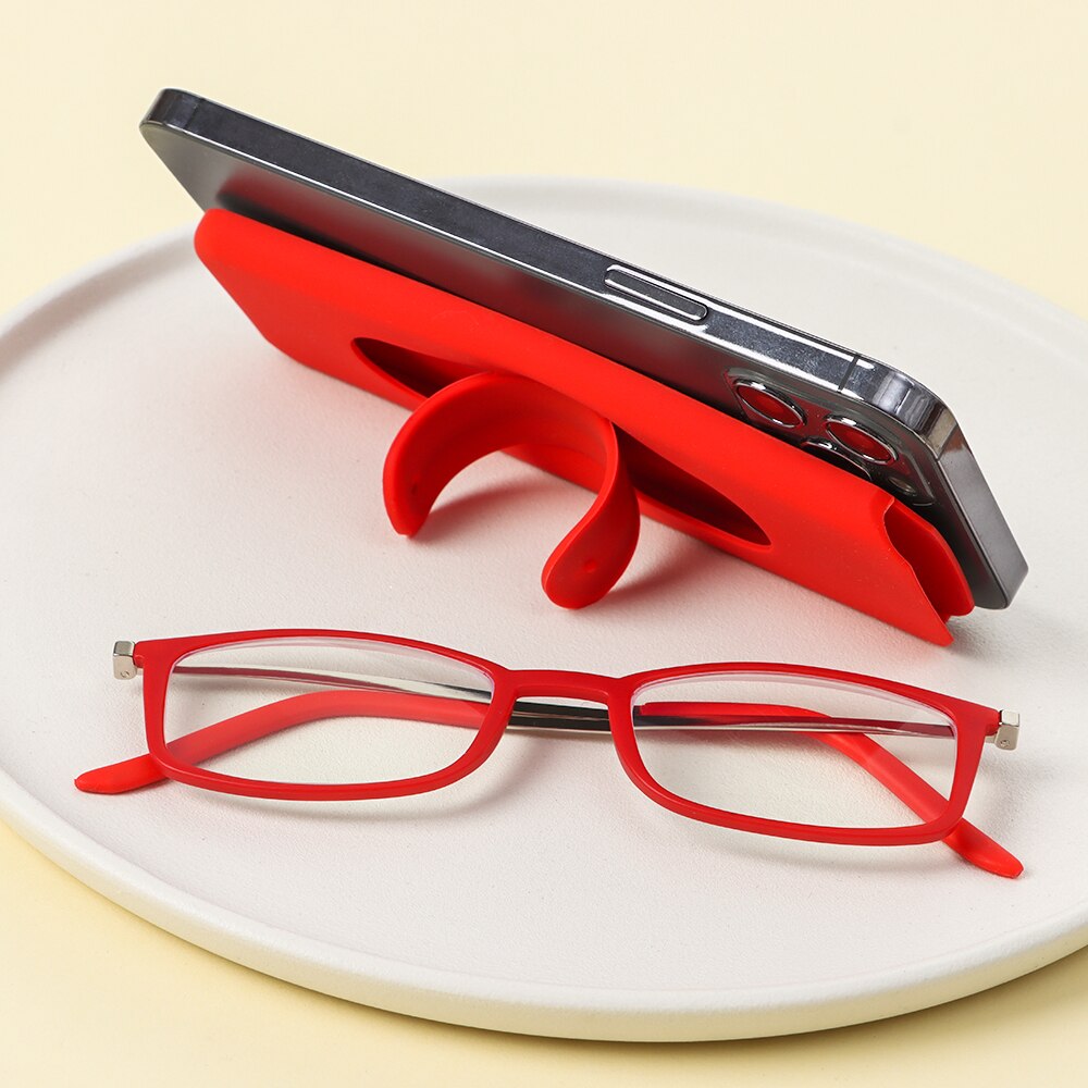 Gafas de lectura portátiles ultraligeras para hombres y mujeres, anteojos de presbicia ultrafinos de marco completo, antiazul, con soporte para teléfono y estuche de almacenamiento